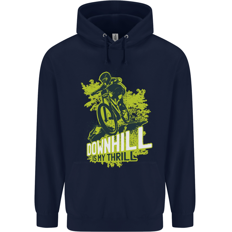 Downhill Mountain Biking My Thrill Cycling Mens 80% Cotton Hoodie Navy Blue