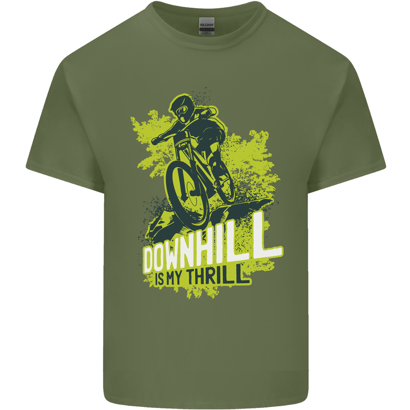 Downhill Mountain Biking My Thrill Cycling Mens Cotton T-Shirt Tee Top Military Green
