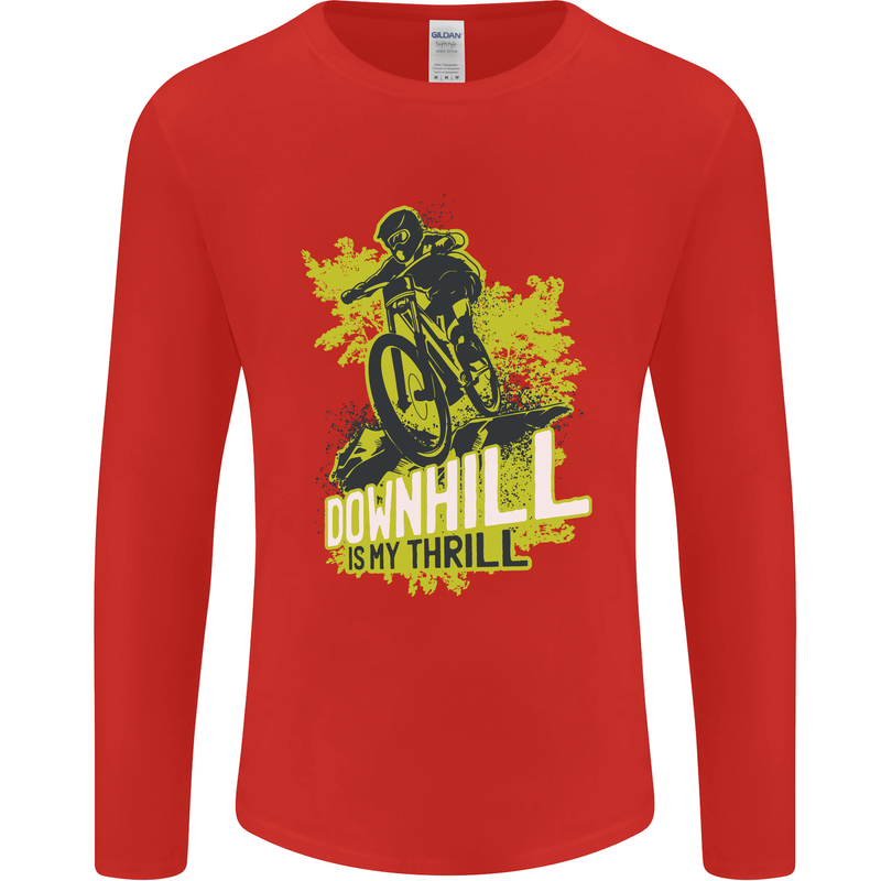 Downhill Mountain Biking My Thrill Cycling Mens Long Sleeve T-Shirt Red