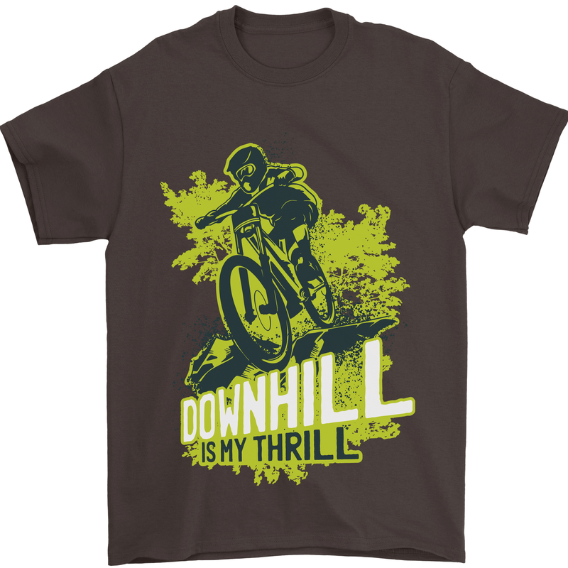 Downhill Mountain Biking My Thrill Cycling Mens T-Shirt Cotton Gildan Dark Chocolate