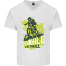 Downhill Mountain Biking My Thrill Cycling Mens V-Neck Cotton T-Shirt White