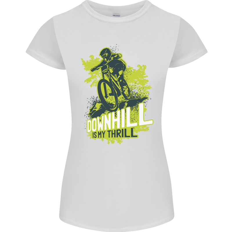Downhill Mountain Biking My Thrill Cycling Womens Petite Cut T-Shirt White