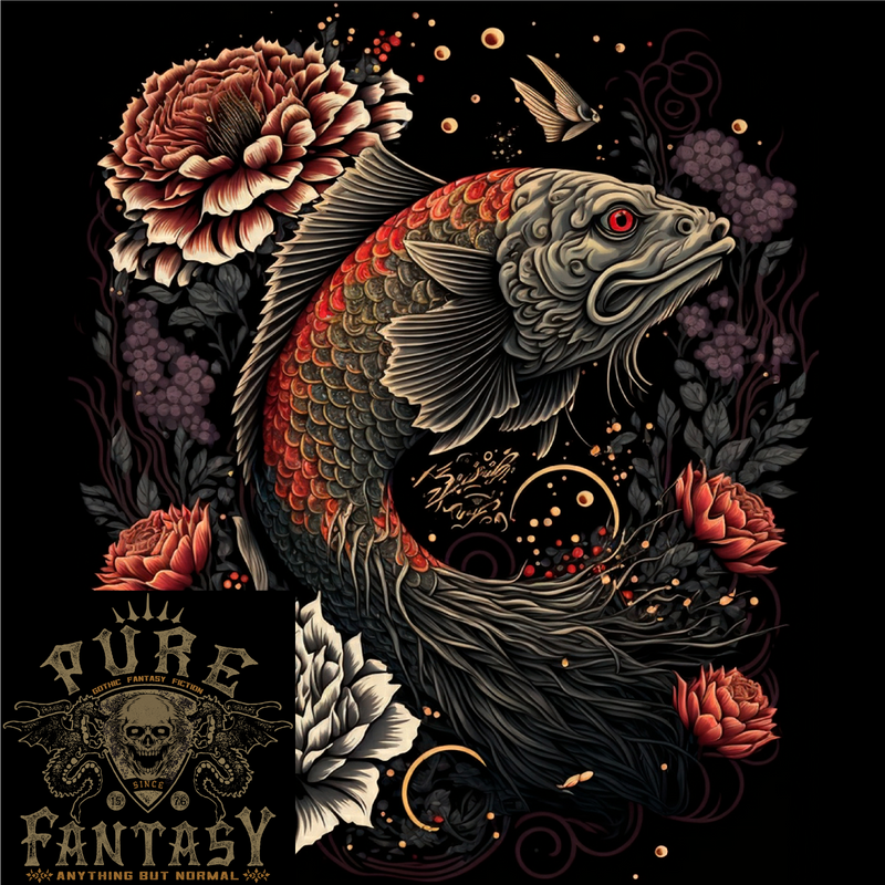 Fantasy Dragon Fish With Roses Mens Cotton T-Shirt Tee Top