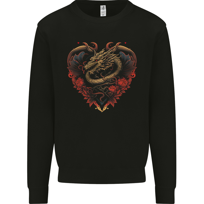 Dragon Heart Fantasy Art Kids Sweatshirt Jumper Black
