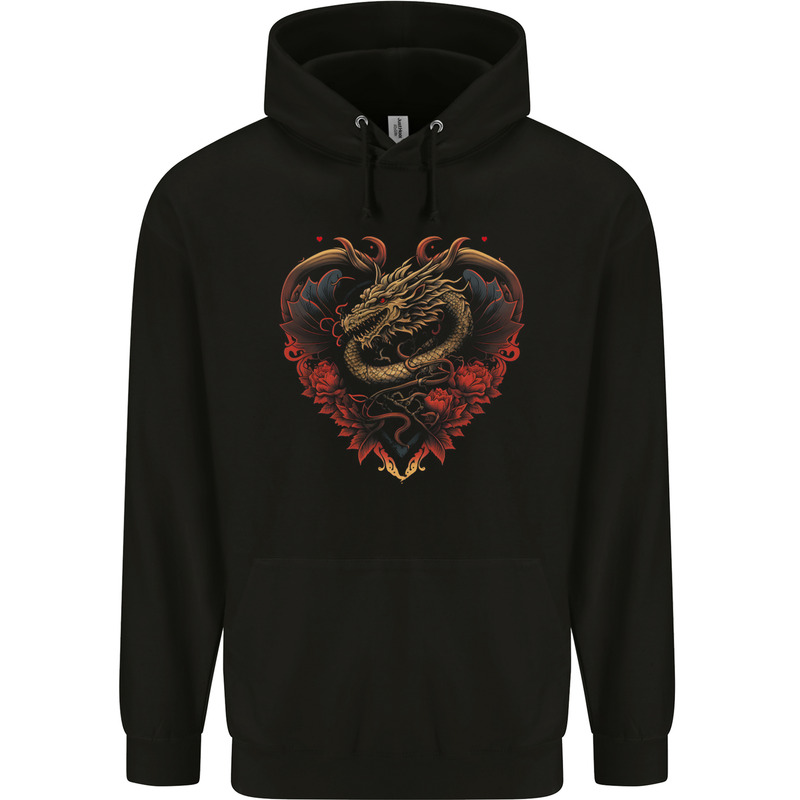 Dragon Heart Fantasy Art Mens 80% Cotton Hoodie Black