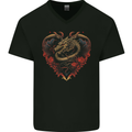 Dragon Heart Fantasy Art Mens V-Neck Cotton T-Shirt Black