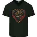 Dragon Heart Fantasy Art Mens V-Neck Cotton T-Shirt Black