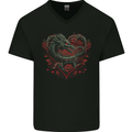 Dragon Heart Fantasy Roses of Passion Mens V-Neck Cotton T-Shirt Black