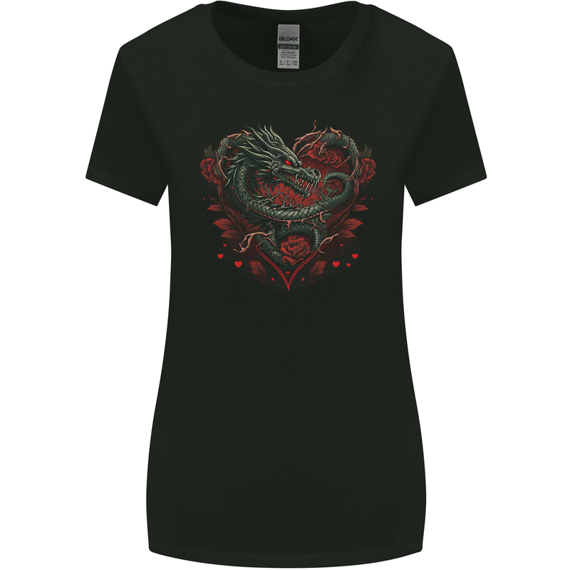 Dragon Heart Fantasy Roses of Passion Womens Wider Cut T-Shirt Black