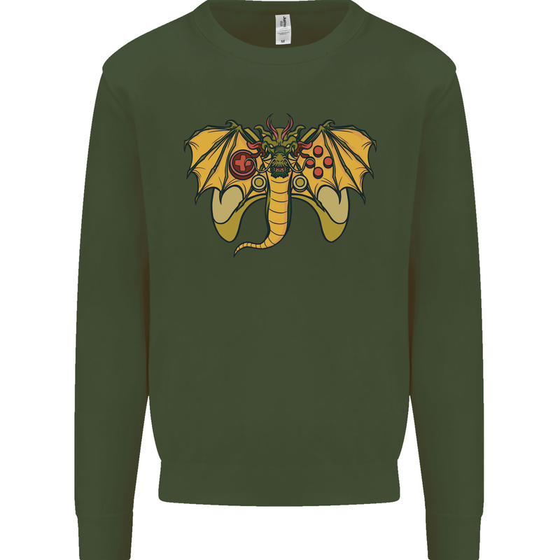Dragon Joypad Joystick Video Games Console Kids Sweatshirt Jumper Forest Green