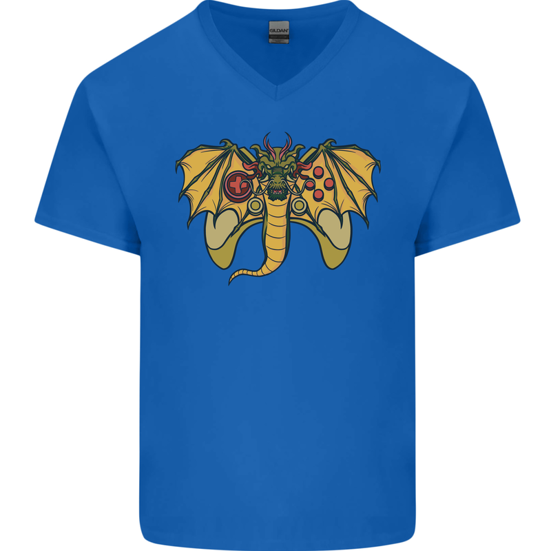 Dragon Joypad Joystick Video Games Console Mens V-Neck Cotton T-Shirt Royal Blue
