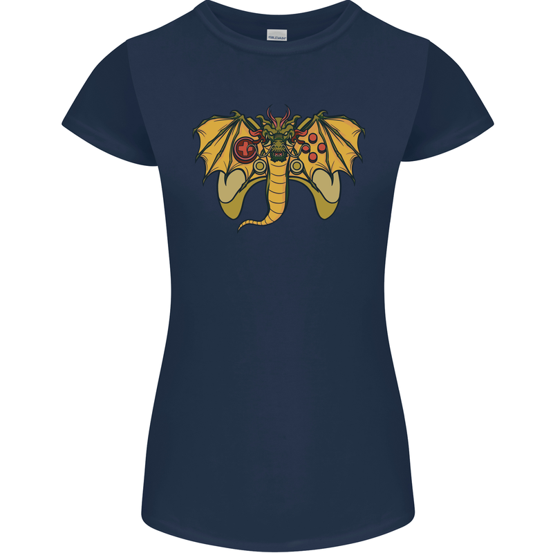 Dragon Joypad Joystick Video Games Console Womens Petite Cut T-Shirt Navy Blue