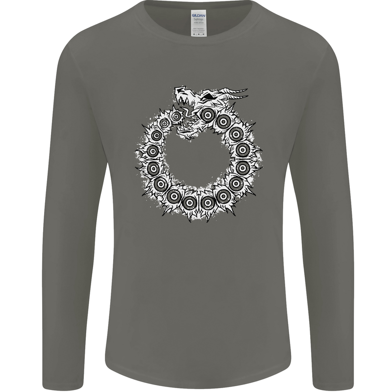 Dragon Symbol Fantasy Chinese Japanese Mens Long Sleeve T-Shirt Charcoal