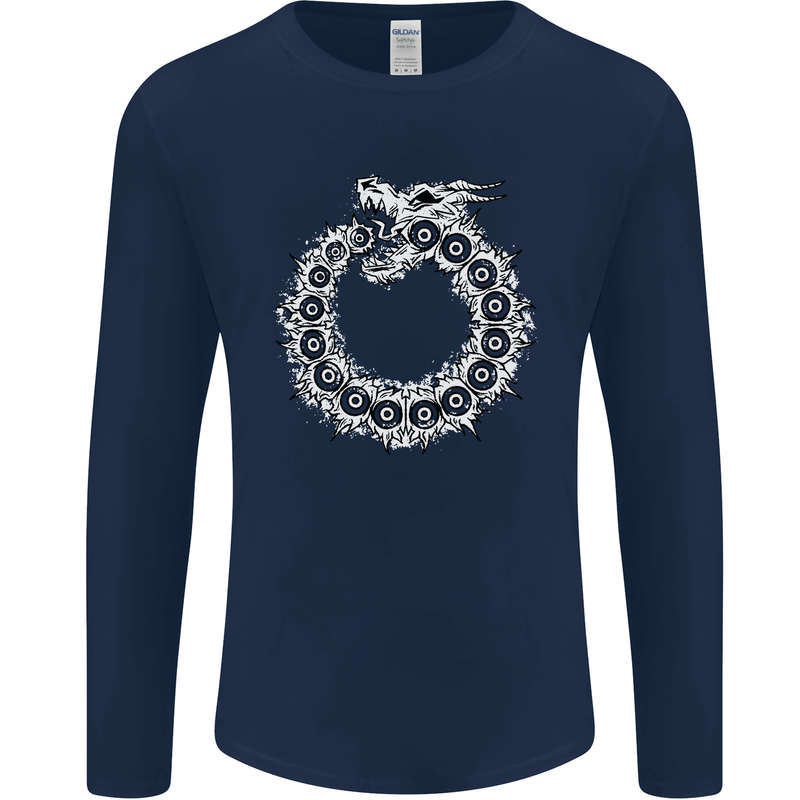 Dragon Symbol Fantasy Chinese Japanese Mens Long Sleeve T-Shirt Navy Blue