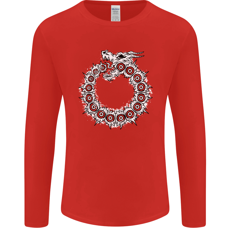 Dragon Symbol Fantasy Chinese Japanese Mens Long Sleeve T-Shirt Red
