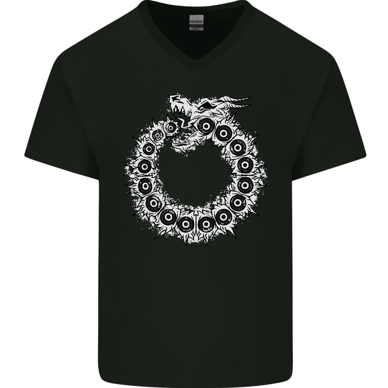 Dragon Symbol Fantasy Chinese Japanese Mens V-Neck Cotton T-Shirt Black