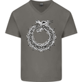 Dragon Symbol Fantasy Chinese Japanese Mens V-Neck Cotton T-Shirt Charcoal