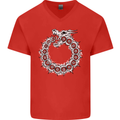 Dragon Symbol Fantasy Chinese Japanese Mens V-Neck Cotton T-Shirt Red