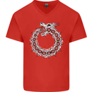 Dragon Symbol Fantasy Chinese Japanese Mens V-Neck Cotton T-Shirt Red