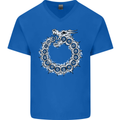 Dragon Symbol Fantasy Chinese Japanese Mens V-Neck Cotton T-Shirt Royal Blue