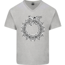 Dragon Symbol Fantasy Chinese Japanese Mens V-Neck Cotton T-Shirt Sports Grey