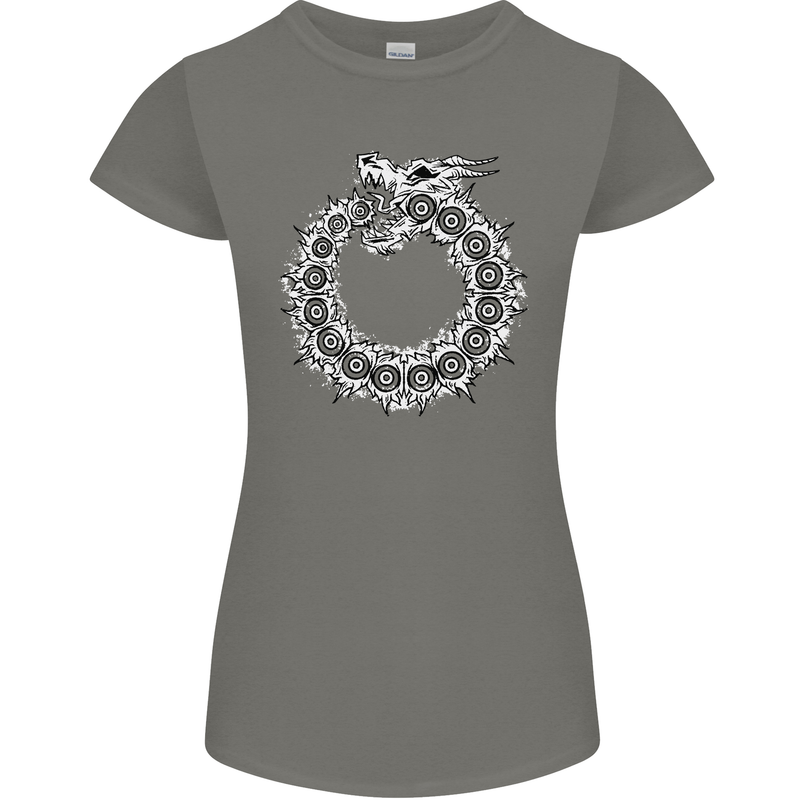 Dragon Symbol Fantasy Chinese Japanese Womens Petite Cut T-Shirt Charcoal