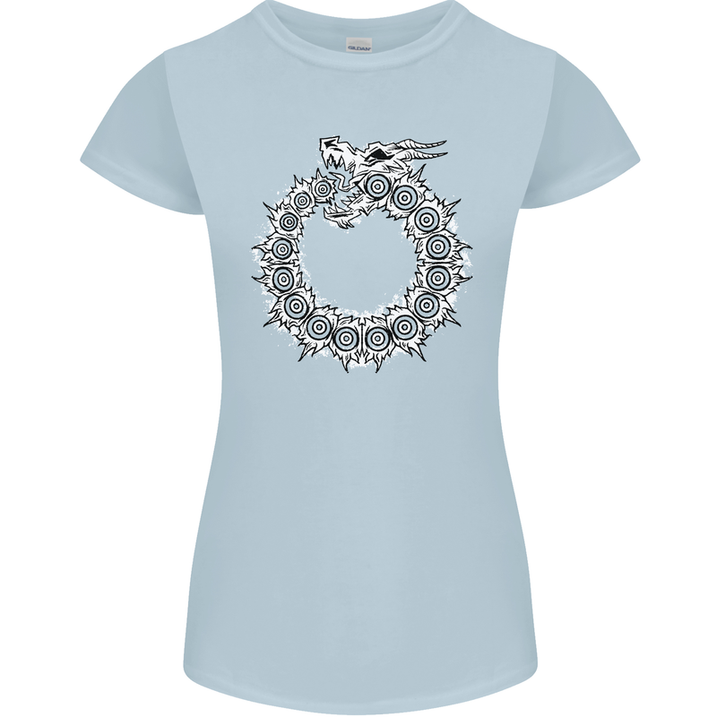 Dragon Symbol Fantasy Chinese Japanese Womens Petite Cut T-Shirt Light Blue