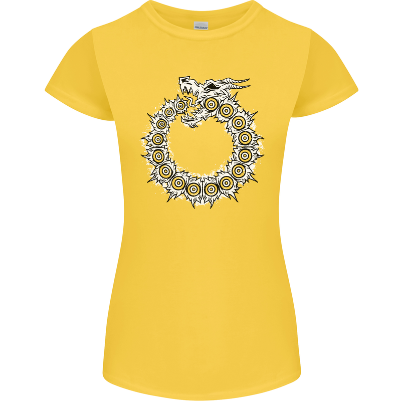 Dragon Symbol Fantasy Chinese Japanese Womens Petite Cut T-Shirt Yellow