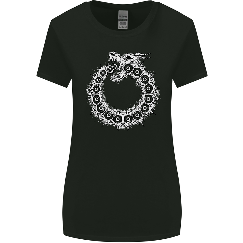 Dragon Symbol Fantasy Chinese Japanese Womens Wider Cut T-Shirt Black