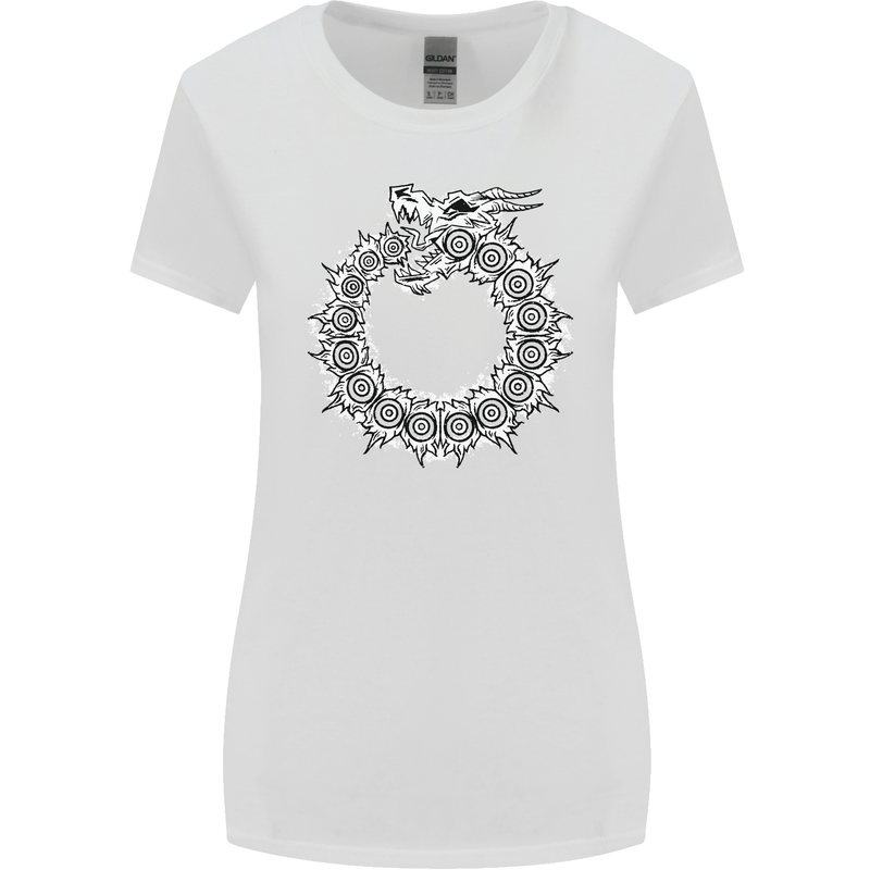 Dragon Symbol Fantasy Chinese Japanese Womens Wider Cut T-Shirt White