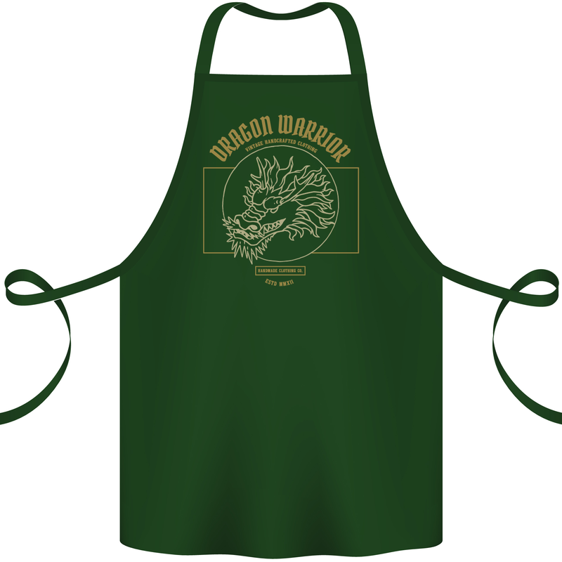 Dragon Warrior Samurai Japan Japanese Cotton Apron 100% Organic Forest Green