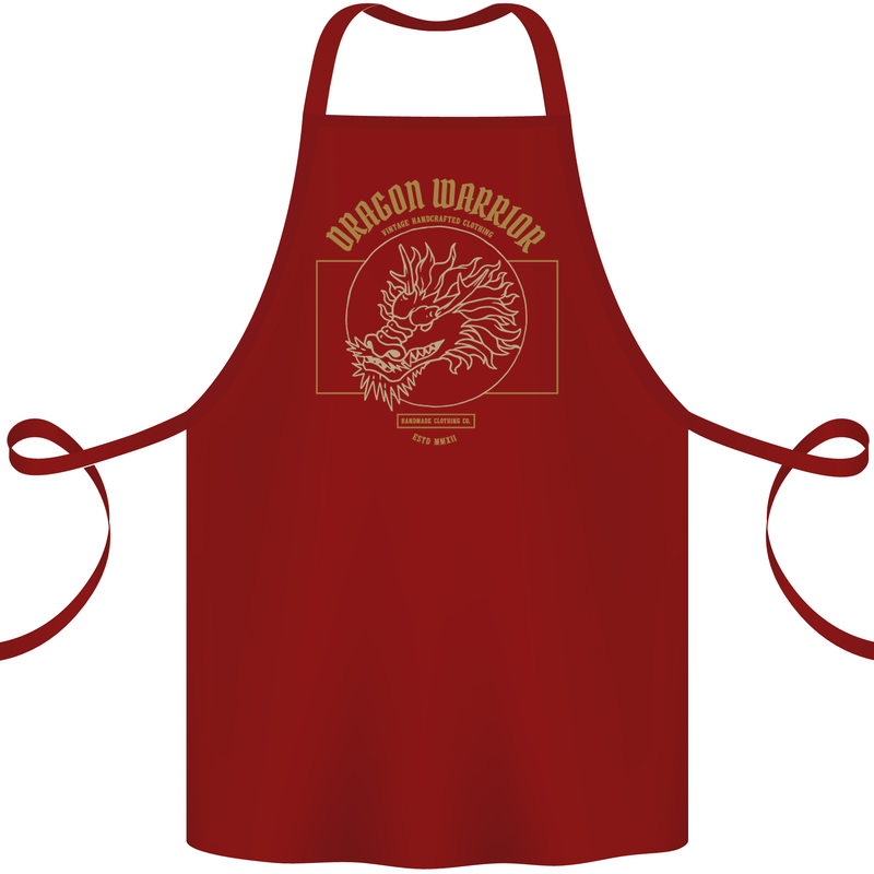 Dragon Warrior Samurai Japan Japanese Cotton Apron 100% Organic Maroon