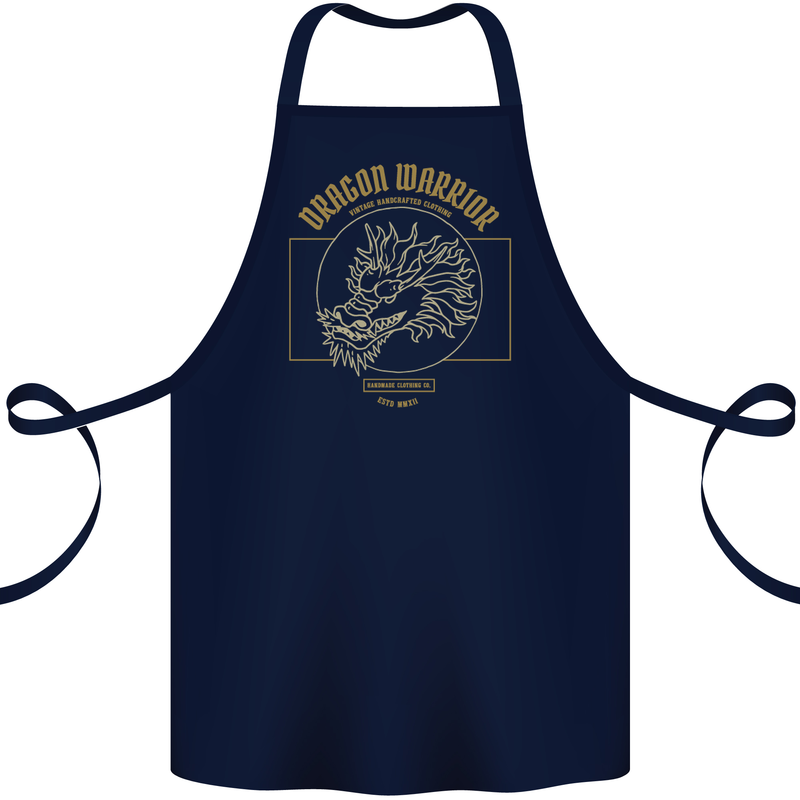 Dragon Warrior Samurai Japan Japanese Cotton Apron 100% Organic Navy Blue