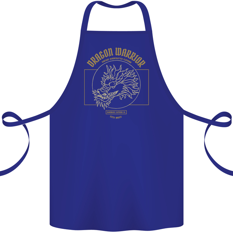 Dragon Warrior Samurai Japan Japanese Cotton Apron 100% Organic Royal Blue