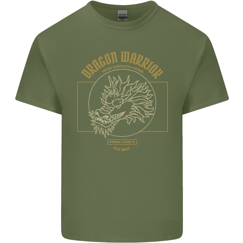 Dragon Warrior Samurai Japan Japanese Mens Cotton T-Shirt Tee Top Military Green