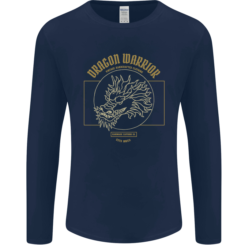 Dragon Warrior Samurai Japan Japanese Mens Long Sleeve T-Shirt Navy Blue