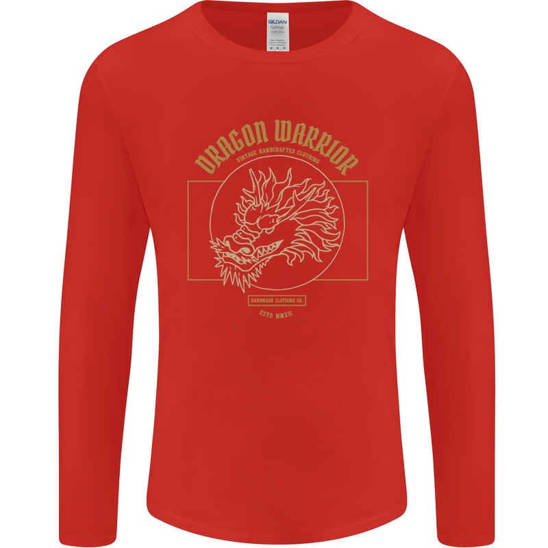 Dragon Warrior Samurai Japan Japanese Mens Long Sleeve T-Shirt Red