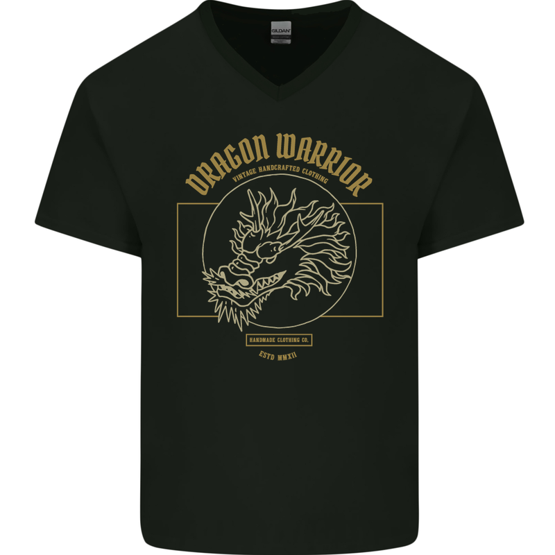 Dragon Warrior Samurai Japan Japanese Mens V-Neck Cotton T-Shirt Black