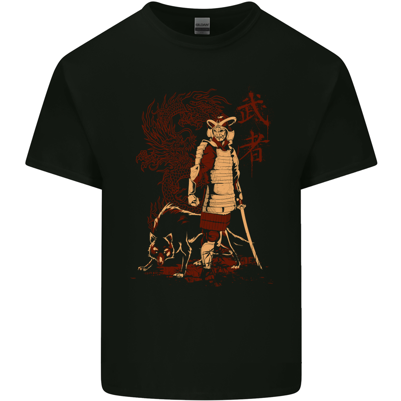 Dragon Warrior Wolf Dragon Samurai MMA Mens Cotton T-Shirt Tee Top Black