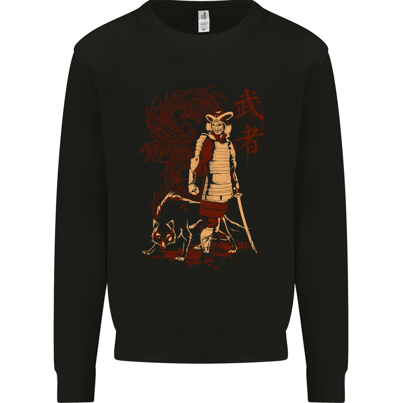 Dragon Warrior Wolf Dragon Samurai MMA Mens Sweatshirt Jumper Black