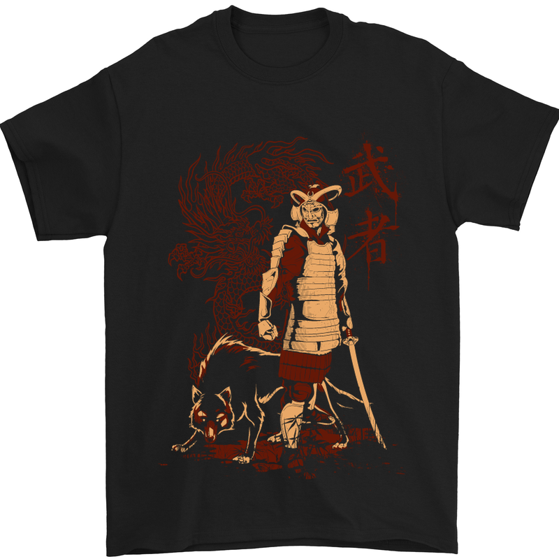 Dragon Warrior Wolf Dragon Samurai MMA Mens T-Shirt Cotton Gildan Black