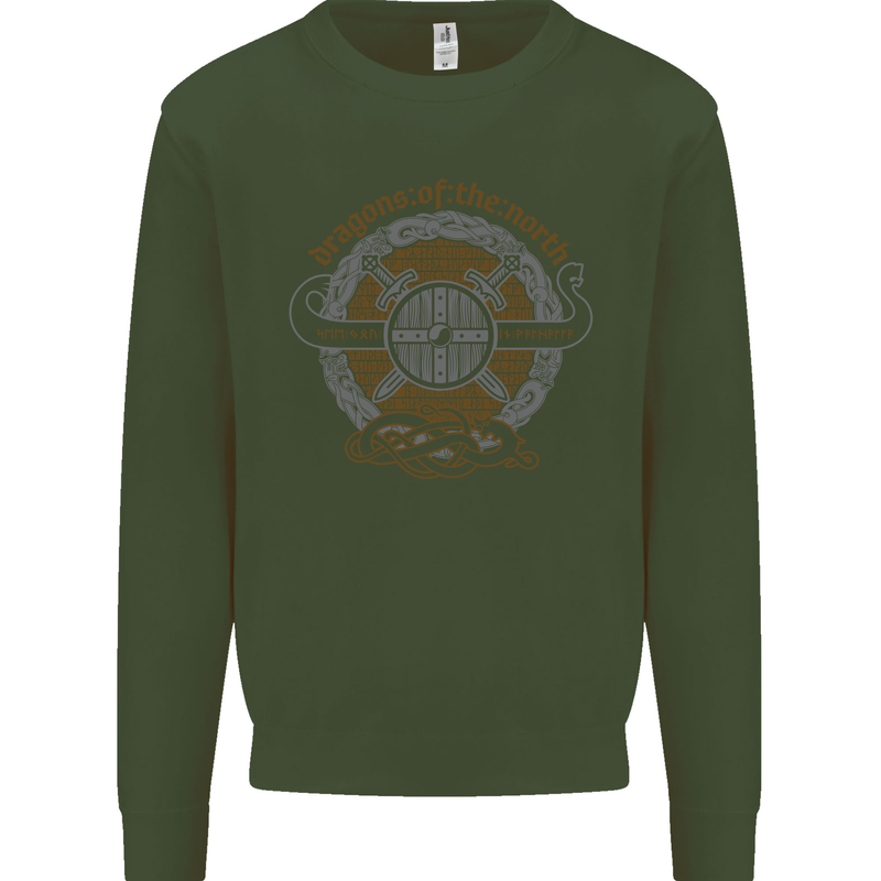 Dragons North Viking Valhalla Thor Odin Kids Sweatshirt Jumper Forest Green