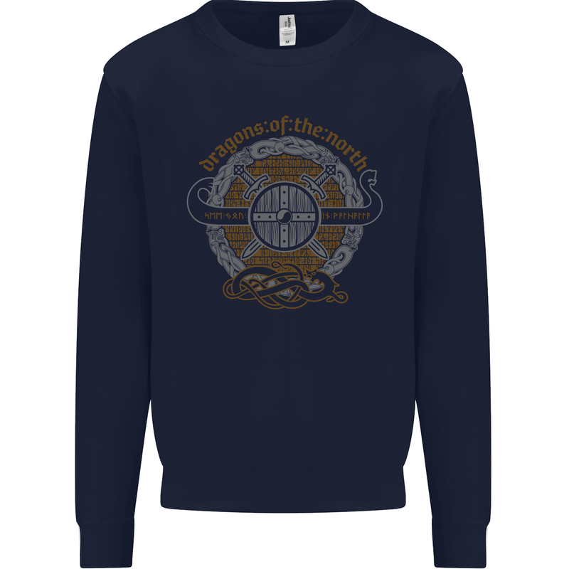 Dragons North Viking Valhalla Thor Odin Kids Sweatshirt Jumper Navy Blue
