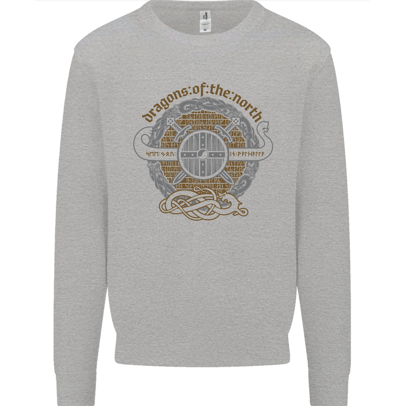 Dragons North Viking Valhalla Thor Odin Kids Sweatshirt Jumper Sports Grey