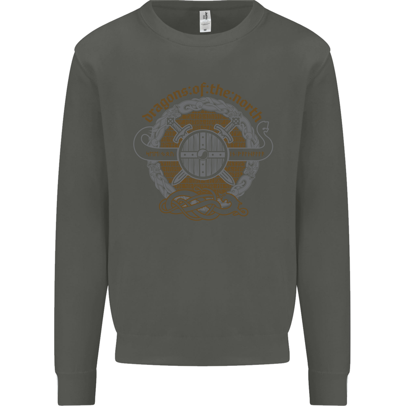 Dragons North Viking Valhalla Thor Odin Kids Sweatshirt Jumper Storm Grey