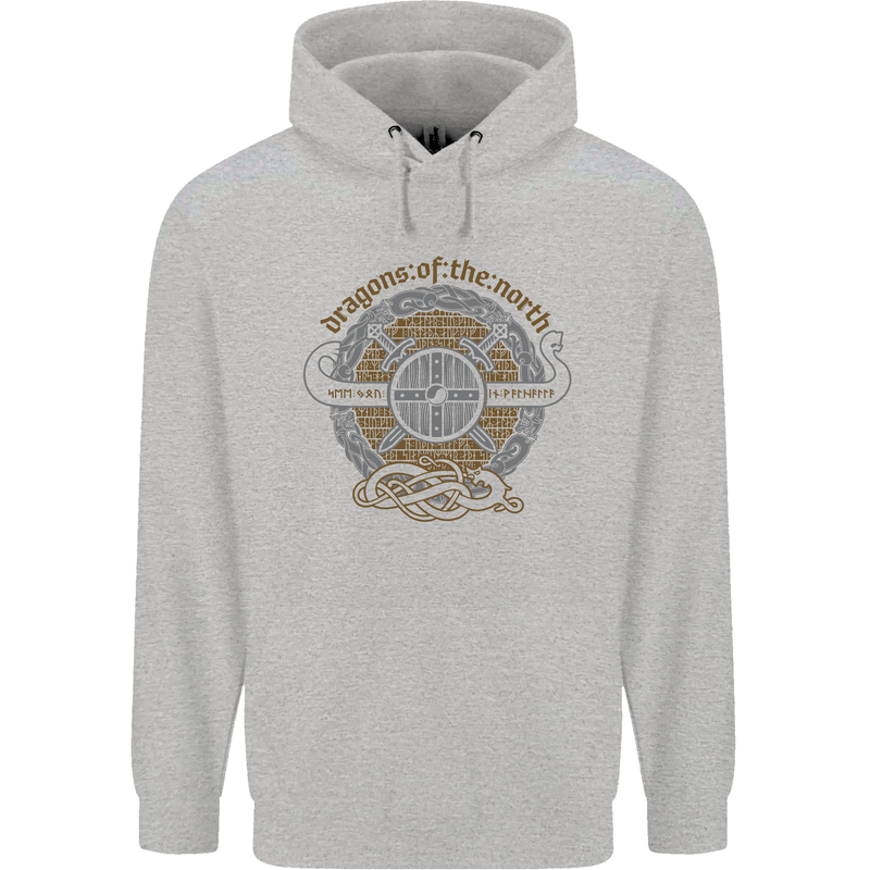 Dragons North Viking Valhalla Thor Odin Mens 80% Cotton Hoodie Sports Grey