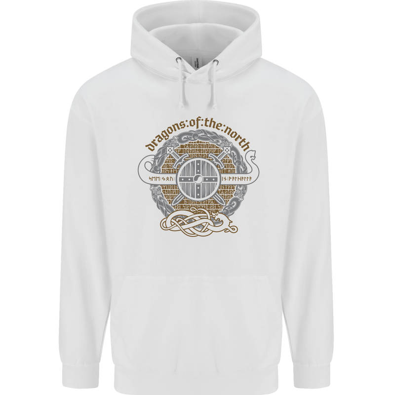 Dragons North Viking Valhalla Thor Odin Mens 80% Cotton Hoodie White