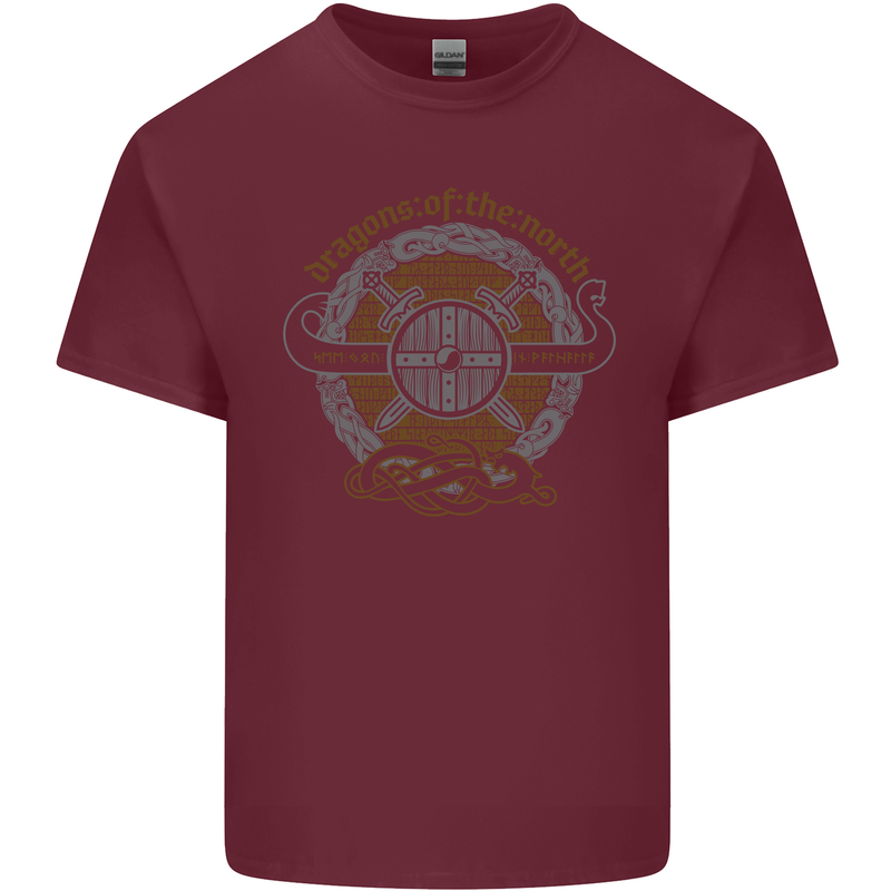 Dragons North Viking Valhalla Thor Odin Mens Cotton T-Shirt Tee Top Maroon