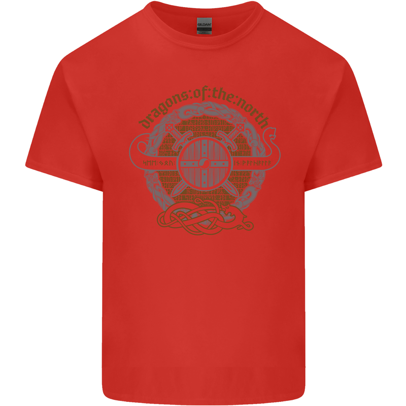 Dragons North Viking Valhalla Thor Odin Mens Cotton T-Shirt Tee Top Red