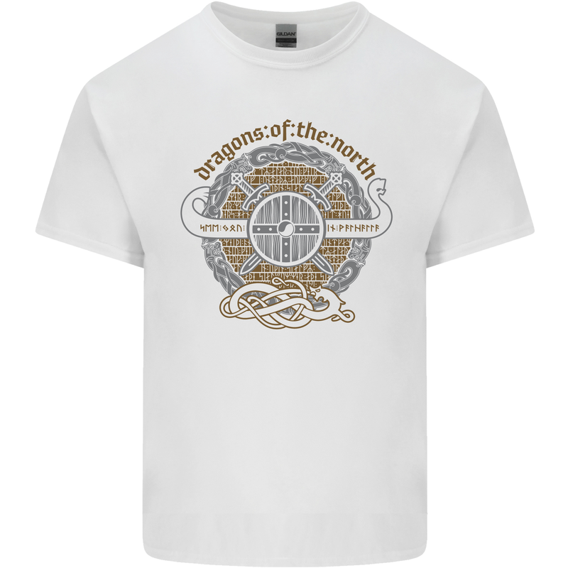 Dragons North Viking Valhalla Thor Odin Mens Cotton T-Shirt Tee Top White